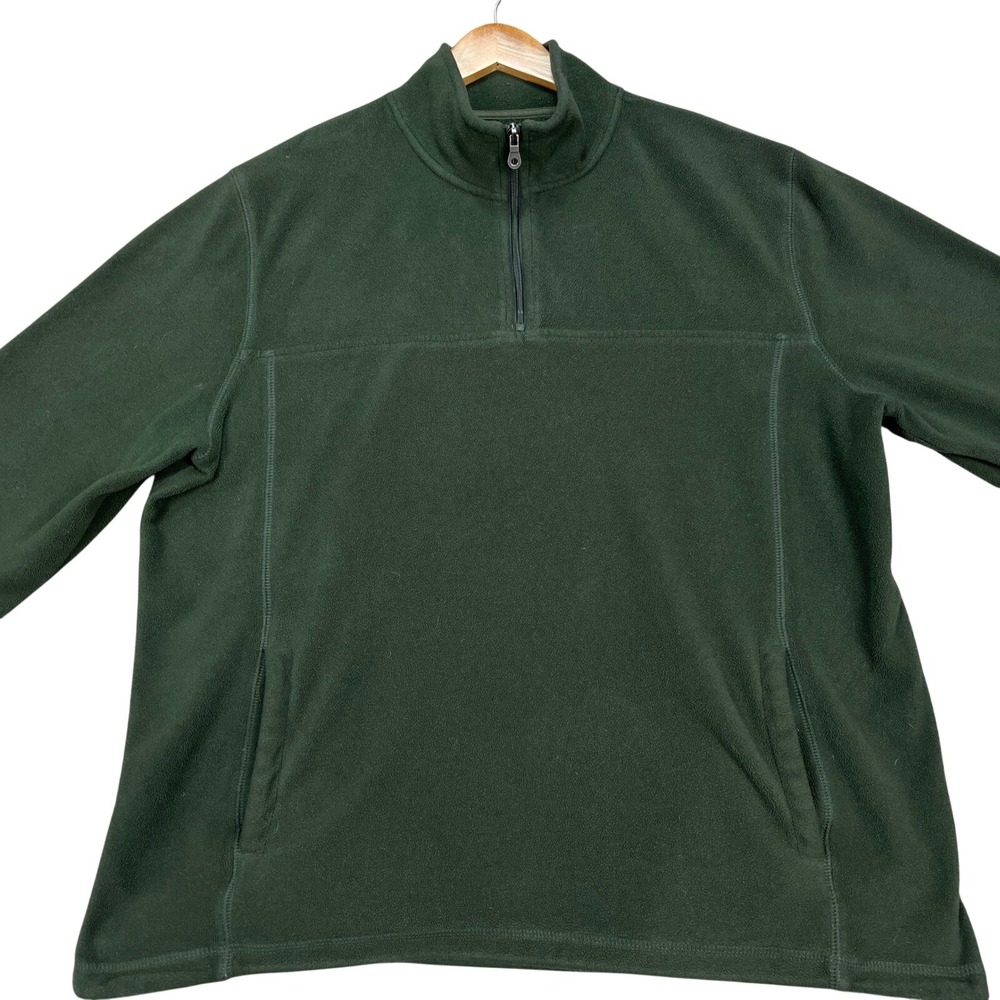 Croft Barrow Pullover Mens Large Green Long Sleeve Quarter Zip Fleece Pocket EUC